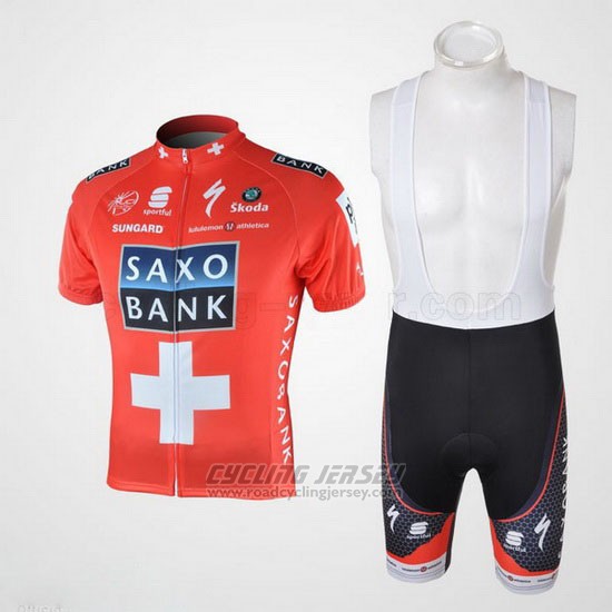 2010 Cycling Jersey Saxo Bank Champion Switzerland Short Sleeve and Bib Short